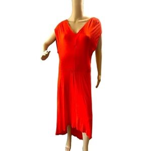 Massimo Orange V-Neck Short Sleeve Elastic‎ Waist High Low Midi Dress Size XL